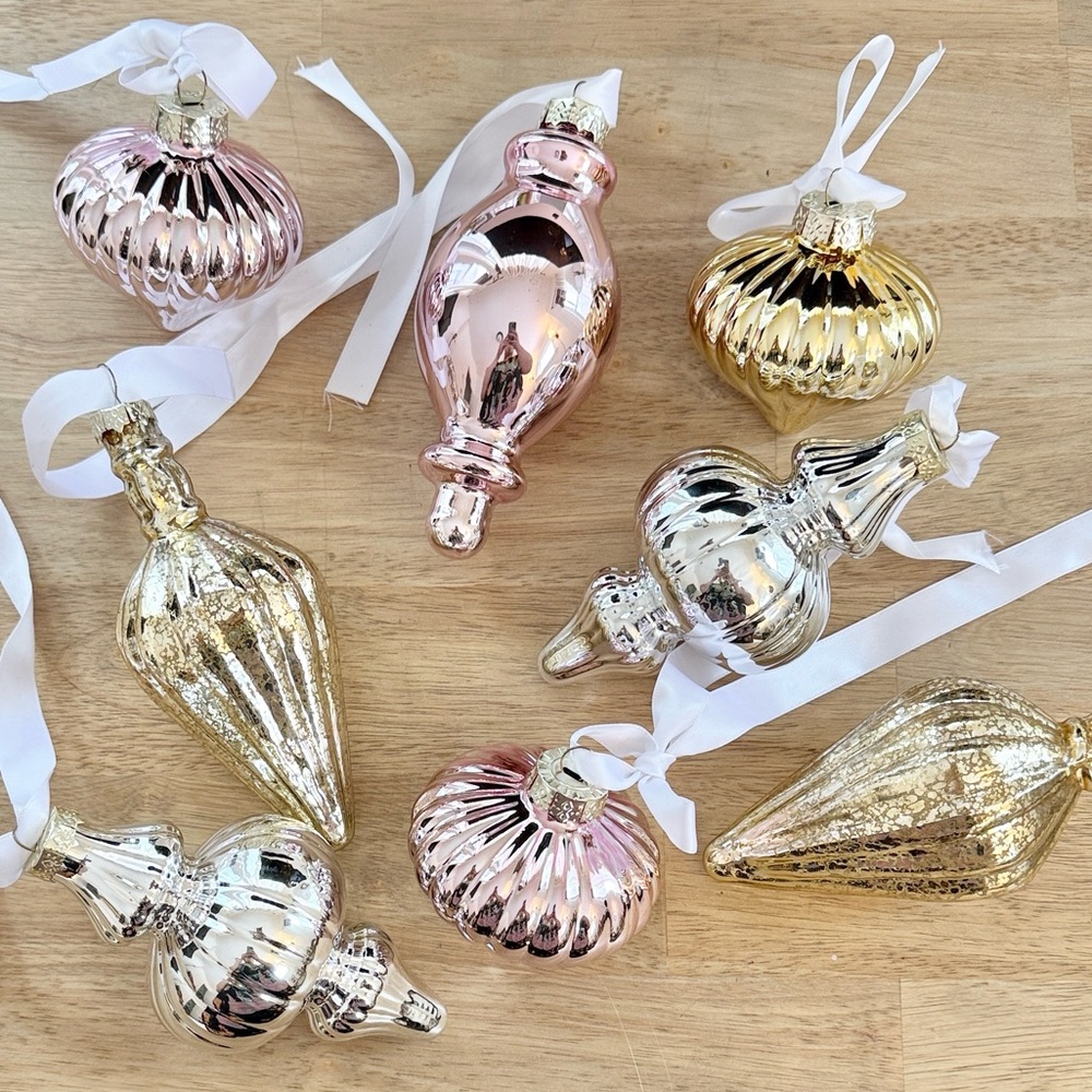 Set of 8 large glass ornaments Metallic Holiday Ornaments Set